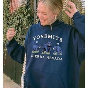 Yosemite Sierra Nevada Hoodie Bears Hiking Sweatshirt Navy Blue Large